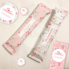 Imagen de Kit imprimible madera flores rosas candy bar
