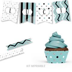 Kit imprimible glitter negro blanco plata menta mint tukit - tienda online