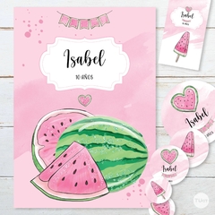 Kit imprimible sandias watermelon candy bar tukit - tienda online