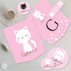 Kit imprimible gatitos cats flores candy bar tukit - tienda online