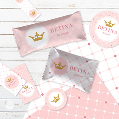 Kit imprimible coronita glitter puntos rosas tukit - tienda online