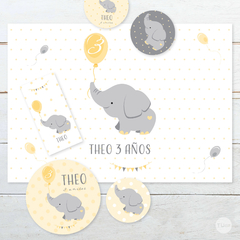 Kit imprimible elefante bebe gris amarillo candy bar tukit - tienda online