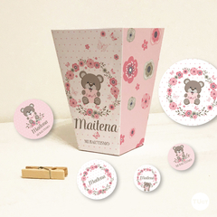 Kit imprimible oso osito flores rosas tukit - tienda online