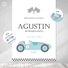 Kit imprimible auto carrera vintage tukit - tienda online