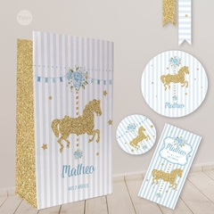 Imagen de Kit imprimible carousel calesita glitter candy bar celeste tukit