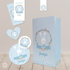Kit imprimible conejo celeste rabbit primer año bautismo candy bar - comprar online