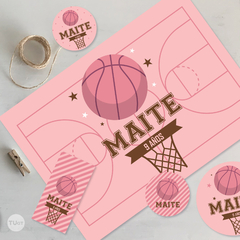 Kit imprimible basket basquet basketball rosa candy bar tukit - tienda online