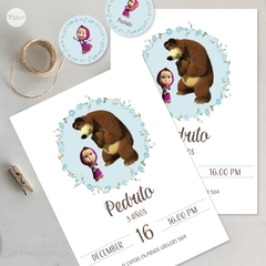 Kit imprimible cumpleaños masha y el oso celeste candy bar tukit - tienda online