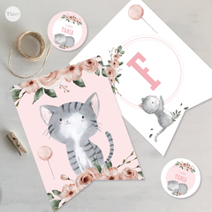 Kit imprimible gatitos flores acuarela tukit - tienda online
