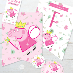 Kit imprimible peppa pig hada y flores rosas candy bar tukit - tienda online