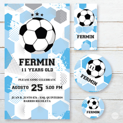 Kit imprimible futbol pelota celeste candy bar tukit - tienda online