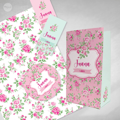 Kit imprimible flores rosas fuxia verde candy bar tukit - tienda online