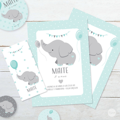 Kit imprimible elefante bebe gris verde candy bar tukit - tienda online