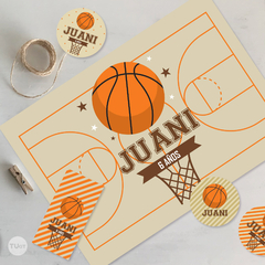 Kit imprimible basket basquet basketball beige naranja candy bar tukit - TuKit