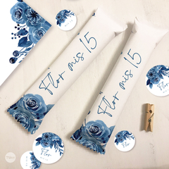 Imagen de Kit imprimible bautismo comunión eventos flores azules acuarela tukit