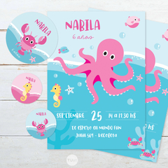 Kit imprimible animales del mar colores pasteles candy bar - TuKit