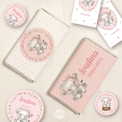 Kit imprimible elefante bebe flores rosas tukit - tienda online