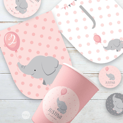 Imagen de Kit imprimible elefante bebe gris rosa candy bar tukit