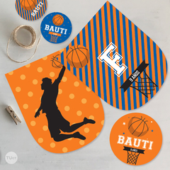 Kit imprimible basket basquet basketball azul naranja tukit - tienda online