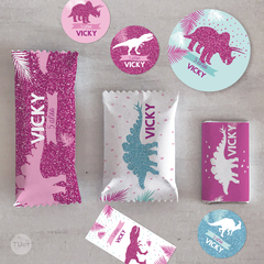 Kit imprimible dinosaurios silueta glitter candy bar tukit - comprar online