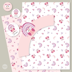 Imagen de Kit imprimible buho lechuza arcoiris rosa tukit