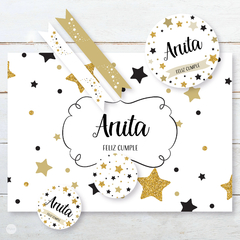 Imagen de Kit imprimible estrellas glitter dorado blanco negro candy bar tukit