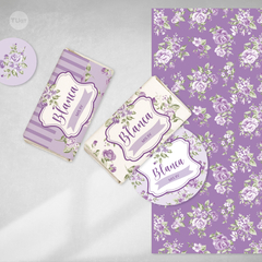 Kit imprimible flores violetas shabby chic tukit