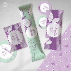 Kit imprimible mariposas violeta verde candy bar tukit