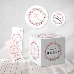 Kit imprimible bautismo comunión flores mariposas rosas tukit - comprar online