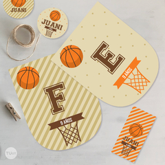 Imagen de Kit imprimible basket basquet basketball beige naranja candy bar tukit