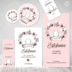 Kit imprimible conejo florcitas rosas nacimiento bautismo baby shower tukit - comprar online