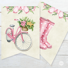 Kit imprimible bicicleta flores jardin tukit