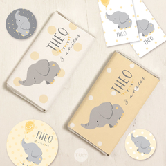 Kit imprimible elefante bebe gris amarillo candy bar tukit