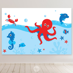 banner decorativo imprimible animales del mar rojo azul