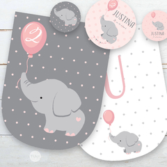 Kit imprimible elefante bebe gris rosa candy bar tukit