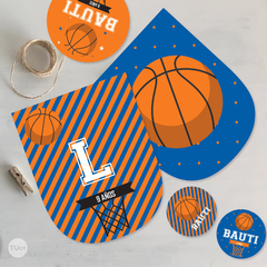 Kit imprimible basket basquet basketball azul naranja tukit