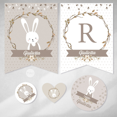 Kit imprimible conejo rabbit tonos marrones candy bar tukit