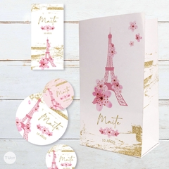 Kit imprimible paris flores rosas dorado candy bar tukit