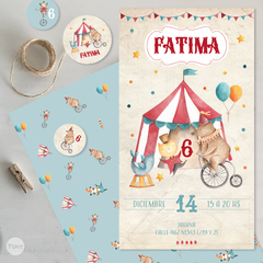 kit imprimible circo acuarela, supplies bundle circus, animales de circo, cumpleaños circo, circus birthday, banderin, 