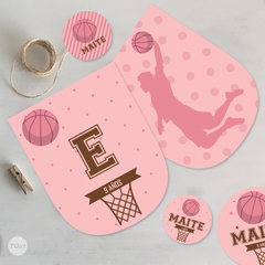 Kit imprimible basket basquet basketball rosa candy bar tukit - comprar online