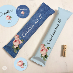 Kit imprimible textura jean flores rositas candy bar - comprar online