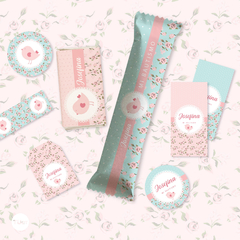 Imagen de Kit imprimible pajarito flores rosa agua candy bar tukit