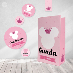 Kit imprimible minnie coronita glitter rosa tukit - comprar online