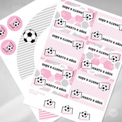 Kit imprimible futbol pelota rosa candy bar tukit - comprar online