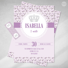 Kit imprimible coronita plata flores lilas candy bar cumpleaños tukit - comprar online