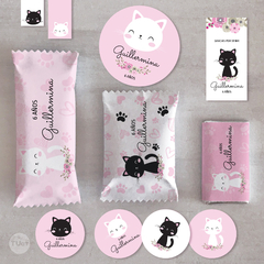 Kit imprimible gatitos cats flores candy bar tukit - comprar online