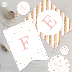 Kit imprimible glitter dorado rosa candy bar tukit - comprar online