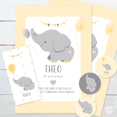 Kit imprimible elefante bebe gris amarillo candy bar tukit - comprar online