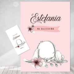 Kit imprimible conejo florcitas rosas nacimiento bautismo baby shower tukit en internet