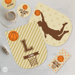 Kit imprimible basket basquet basketball beige naranja candy bar tukit
